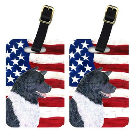 Pair Of USA American Flag With Akita Luggage Tags