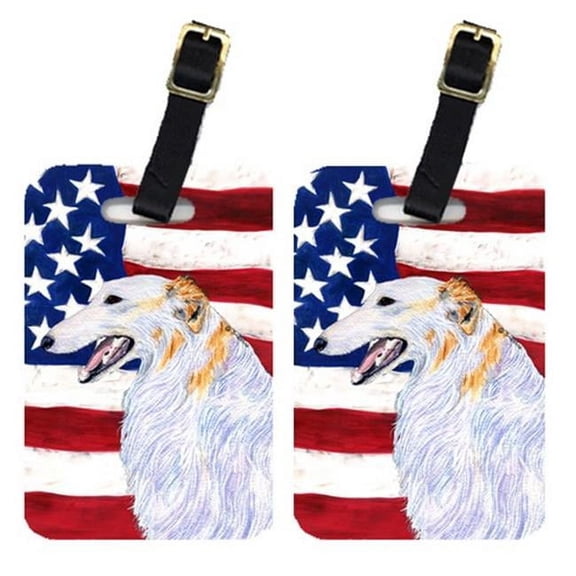 Pair Of USA American Flag With Borzoi Luggage Tags