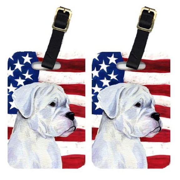 Pair Of USA American Flag With Boxer Luggage Tags