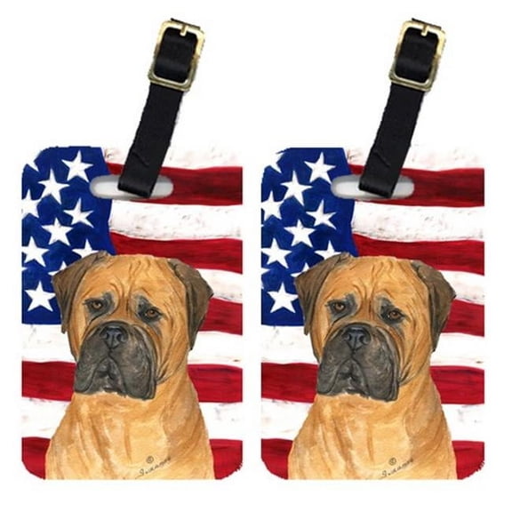 Pair Of USA American Flag With Bullmastiff Luggage Tags