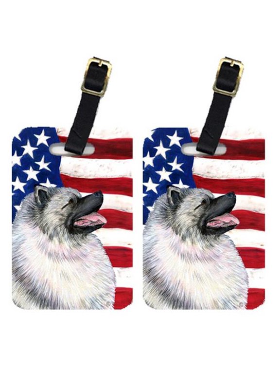 Pair Of USA American Flag With Keeshond Luggage Tags