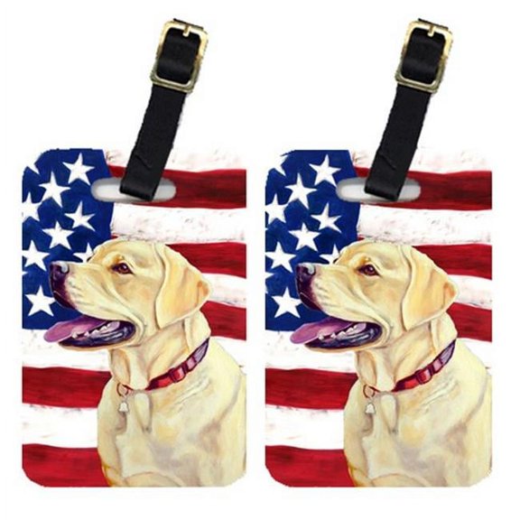 Pair Of USA American Flag With Labrador Luggage Tags