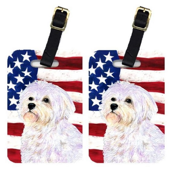 Pair Of USA American Flag With Maltese Luggage Tags