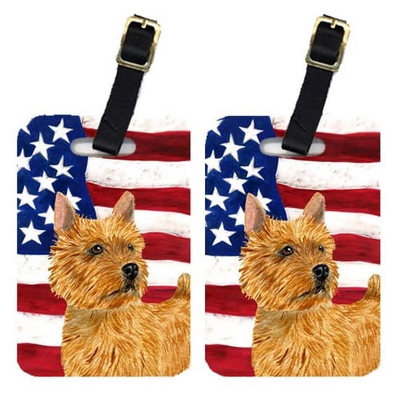 Pair Of USA American Flag With Norwich Terrier Luggage Tags