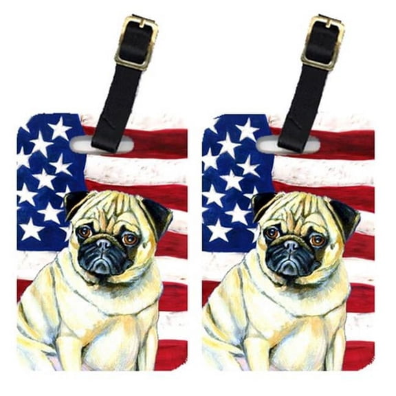 Pair Of USA American Flag With Pug Luggage Tags