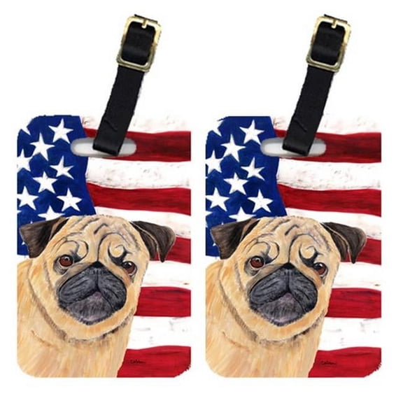Pair Of USA American Flag With Pug Luggage Tags