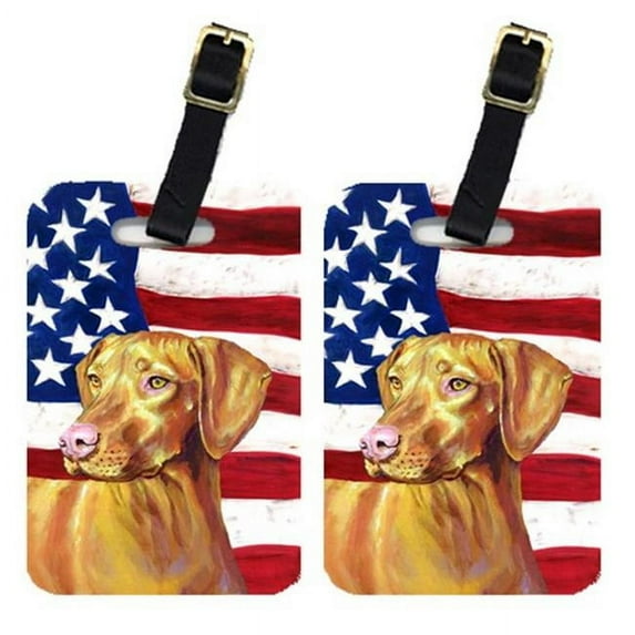 Pair Of USA American Flag With Vizsla Luggage Tags