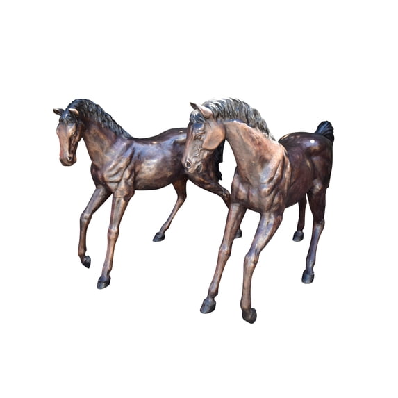 Nifao Pair Of Very Detailed Young Horses, Foals, Bronze Statues – Garden Outdoor Decor Sculpture, 56"L x 50"W x 47"H