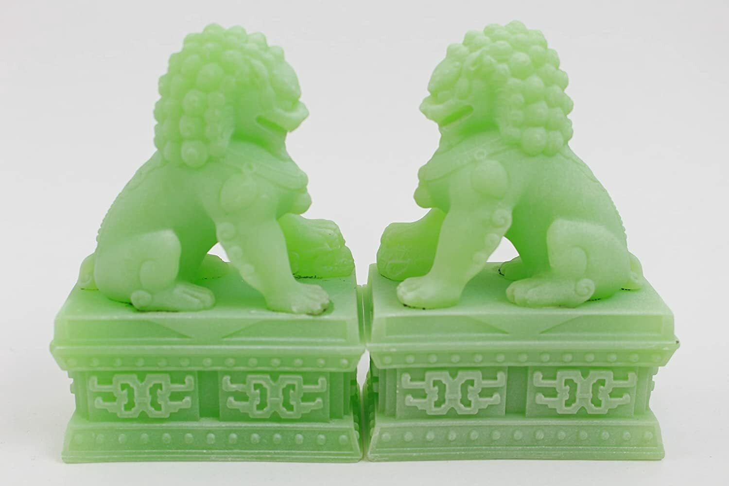 Pair Palace Door Guardian Lions Fu Dogs Green Sand Feng Shui Decor. Glow in Dark KT00267