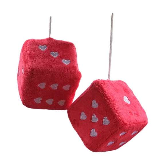 A Pair Of Plush Dice Heart - Shaped Decorations For Car Rearview Mirrors, Retro Square Decorative Dice For Car Hanging Accessories 2X Dice Hanging Ornaments