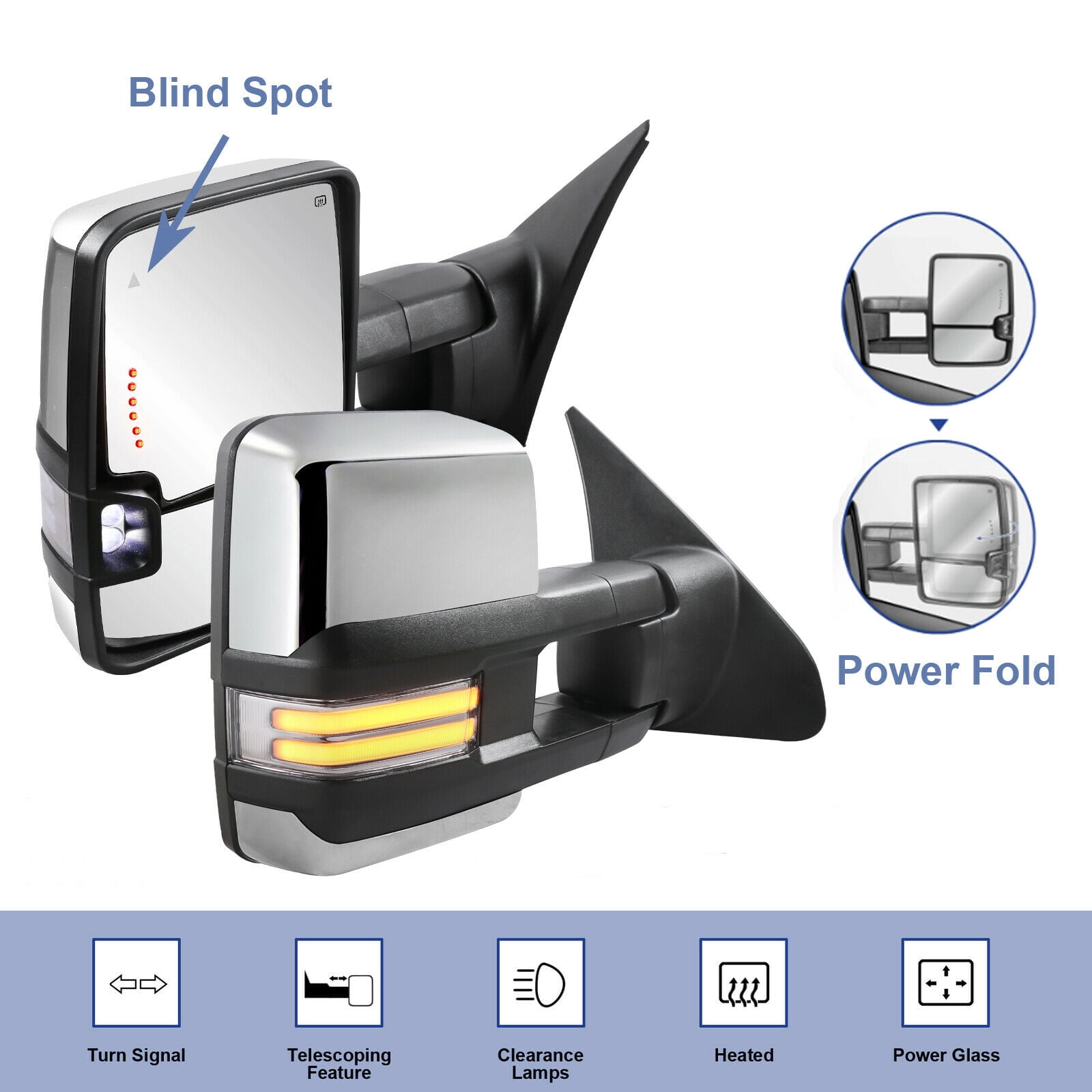 Pair Power Folding Heated Tow Mirrors For 08-17 Toyota Sequoia 07-21 Tundra