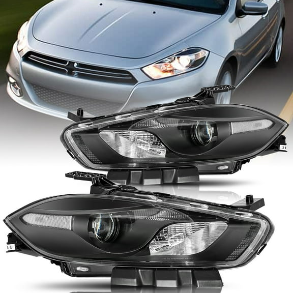 Pair Projector Headlights Fits 2013-2016 Dodge Dart Halogen Black Clear Headlamp