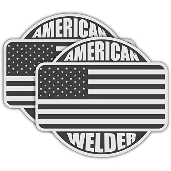 Pair | REFLECTIVE American Welder Hard Hat Decals Union Workers | Motorcycle Shield Helmet Decals | Badge Labels | Toolbox Diesel Mechanic Shop Decals | 4 x 4 Vinyl Decals