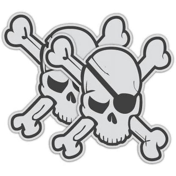 Pair | REFLECTIVE Eyepatch Skull Hard Hat Decals | Motorcycle Shield Helmet Decals | Badge Labels | Toolbox Diesel Mechanic Shop Decals | 4 x 4 Vinyl Decals