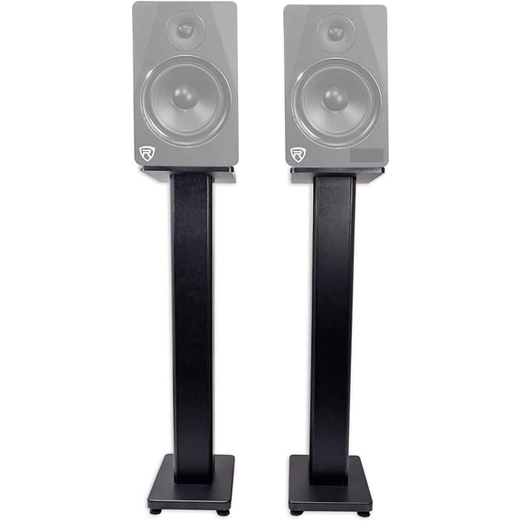 Pair RHT28 28 Inch Bookshelf Speaker Stands, 60 lbs Capacity, Surround Sound Home Theater, Premium Wood, Dual Top Plates, Sand-Fillable, for Audiophiles and Studio Monitors