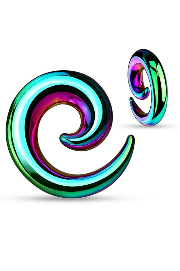 Pair Rainbow Anodized Steel Spirals plugs ear gauges tapers - Size=4g