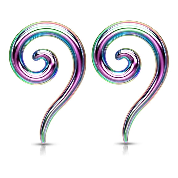 Pair Rainbow Steel Ear Plugs Tunnels Tapers Pinchers Horseshoes Gauges Hangers - size=2g (6 mm)