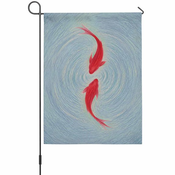 Pair of Red Koi Garden Flag 12 x 18 Inches, Traditional Zen Blue Swirling Water Ripples Weather Proof Outdoor Patio Flags Double Sided Small Garden Decoration for Yard Outside Home