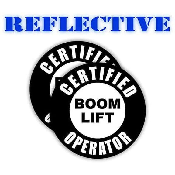 (Pair) Reflective Certified Boom Lift Operator Hard Hat Sticker/Helmet Decal Label Lunch Tool Box Decal (Black)