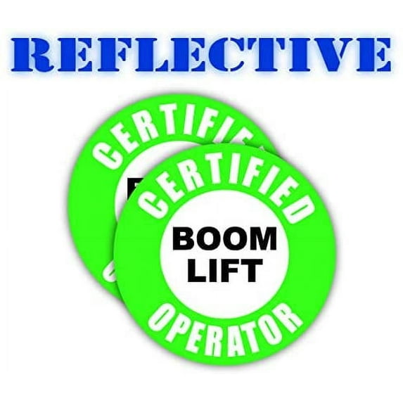 (Pair) Reflective Certified Boom Lift Operator Hard Hat Sticker/Helmet Decal Label Lunch Tool Box Decal (Green)
