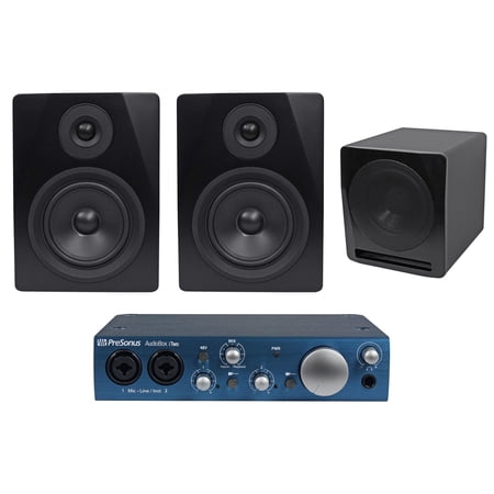 Pair Rockville APM5B 5.25" 2-Way 250W Powered Studio Monitors+10" Sub+Interface