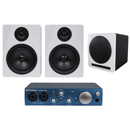 Pair Rockville APM5W 5.25" 2-Way 250W Powered Studio Monitors+10" Sub+Interface