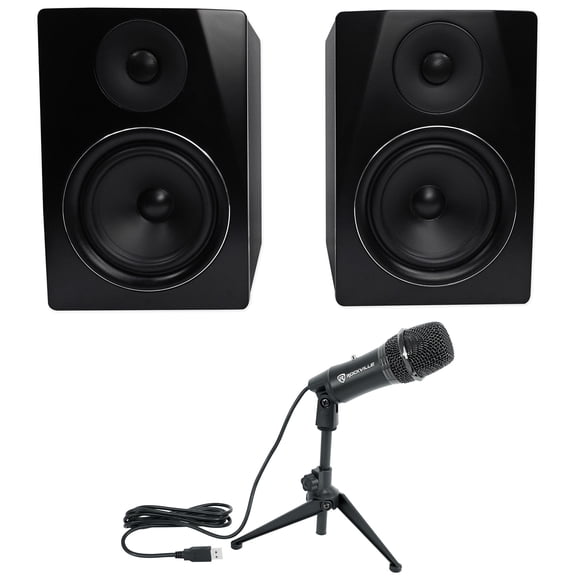 Pair Rockville APM6B 6.5" 350w Studio Monitors+USB Condenser Computer Microphone