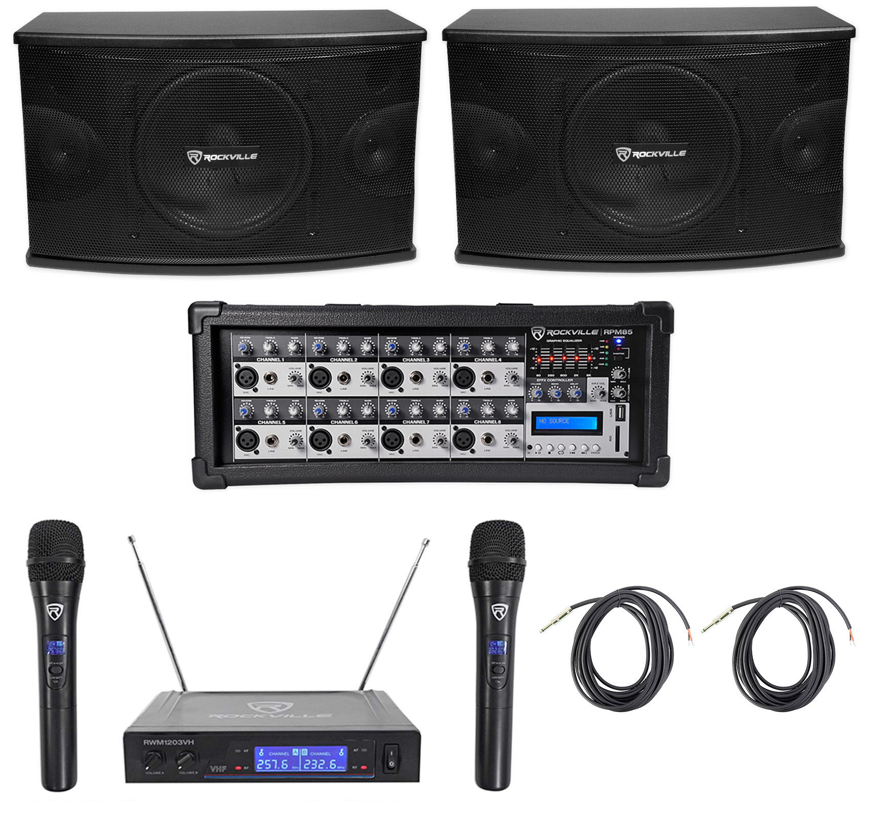 Pair Rockville KPS10 10" 1200 Watt Karaoke/Pro Speakers+Amplifier
