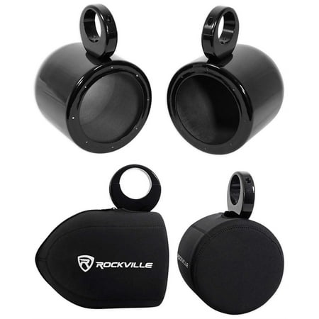 Pair Rockville MAC65B 6.5" Black Aluminum Wakeboard Tower Speaker Pods + Covers