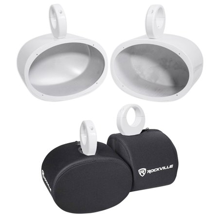 Pair Rockville MAC69W 6x9" White Aluminum Wakeboard Tower Speaker Pods+Covers