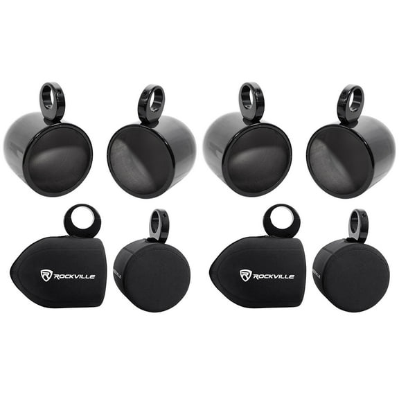 Pair Rockville MAC80B 7.7 Black Aluminum Wakeboard Tower Speaker Pods+ Covers