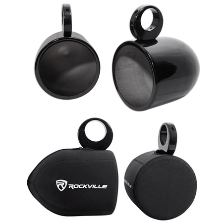 Pair Rockville MAC90B 8” Black Aluminum Wakeboard Tower Speaker Pods+Covers