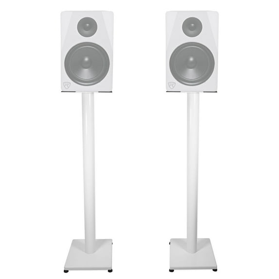 Pair Rockville RS37W 37" Steel Bookshelf Speaker/Studio Monitor Stands in White