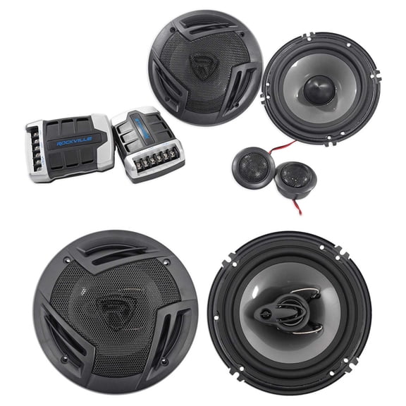 Rockville RV65.2C+RV6.3A RV65.2C 6.5" Component RV6.3A 3-Way Car Speakers 1500W 1500 Watts Total Peak Power Black