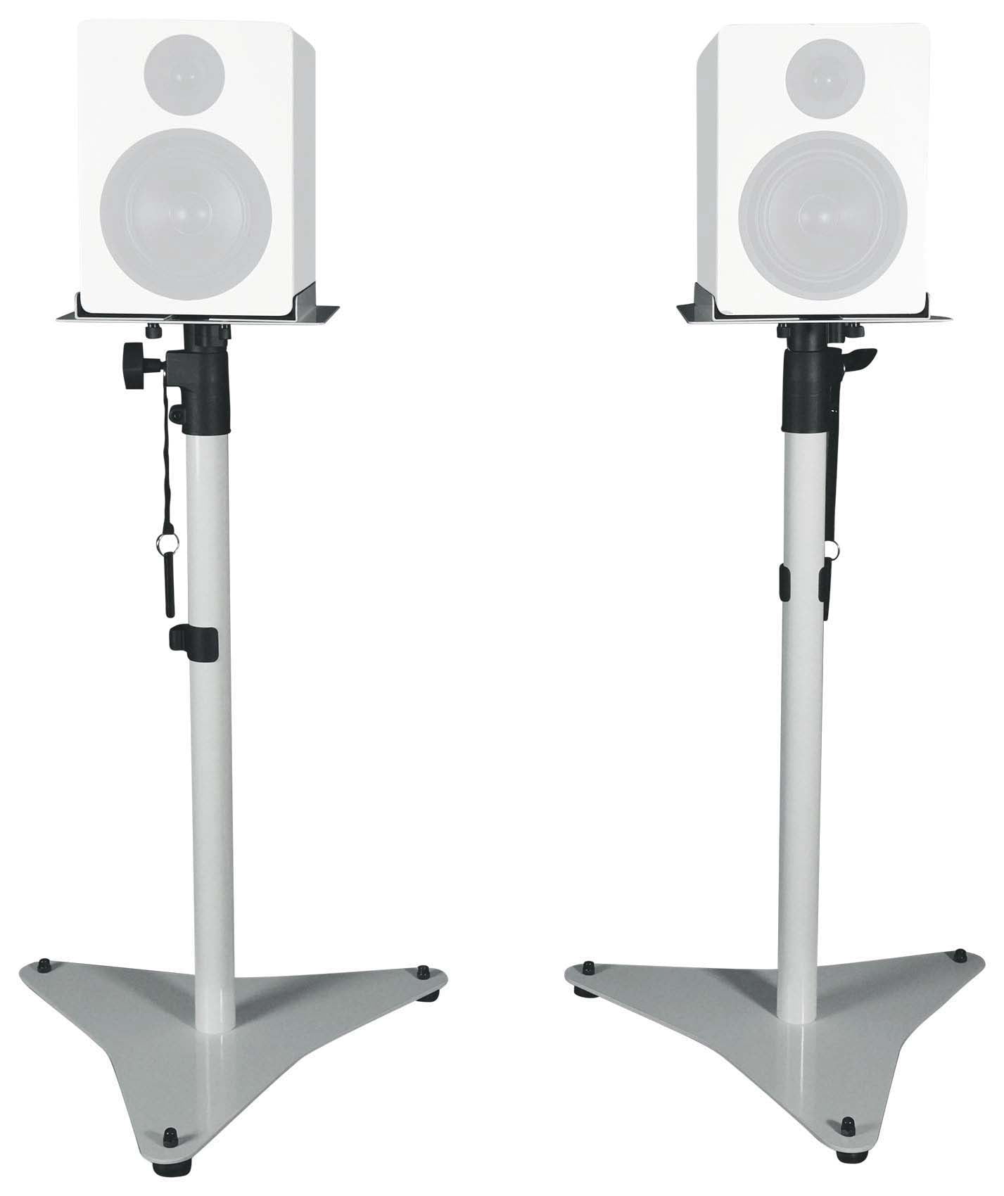 White Adjustable Studio Monitor Speaker Stands with Steel Base