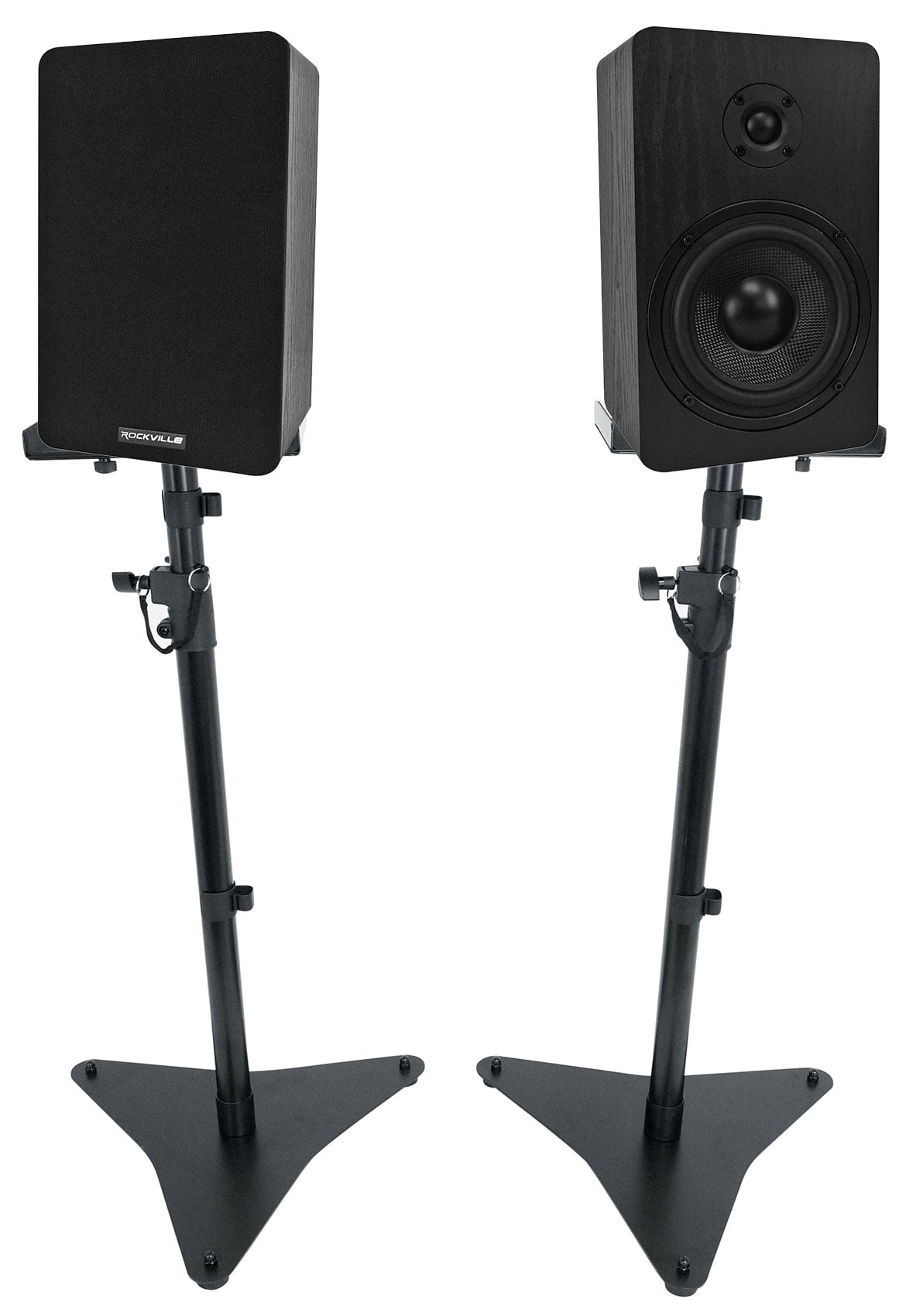 Pair Rockville RockShelf 54B 5.25" Home Bookshelf Speakers+Adjustable Stands