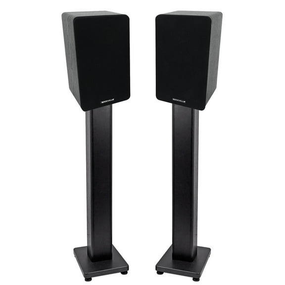 Pair Rockville RockShelf 54B Black 5.25" Home Bookshelf Speakers + 36" Stands