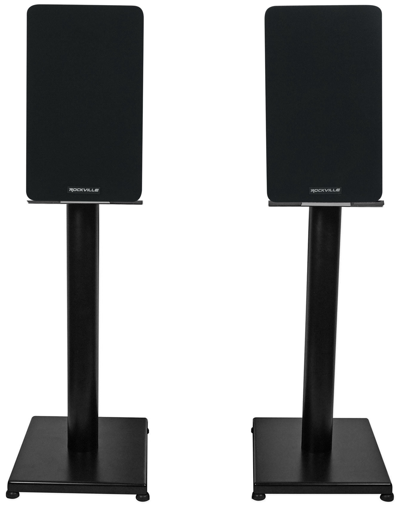 Pair Rockville RockShelf 54B Black 5.25" Home Bookshelf Speakers w/21" Stands