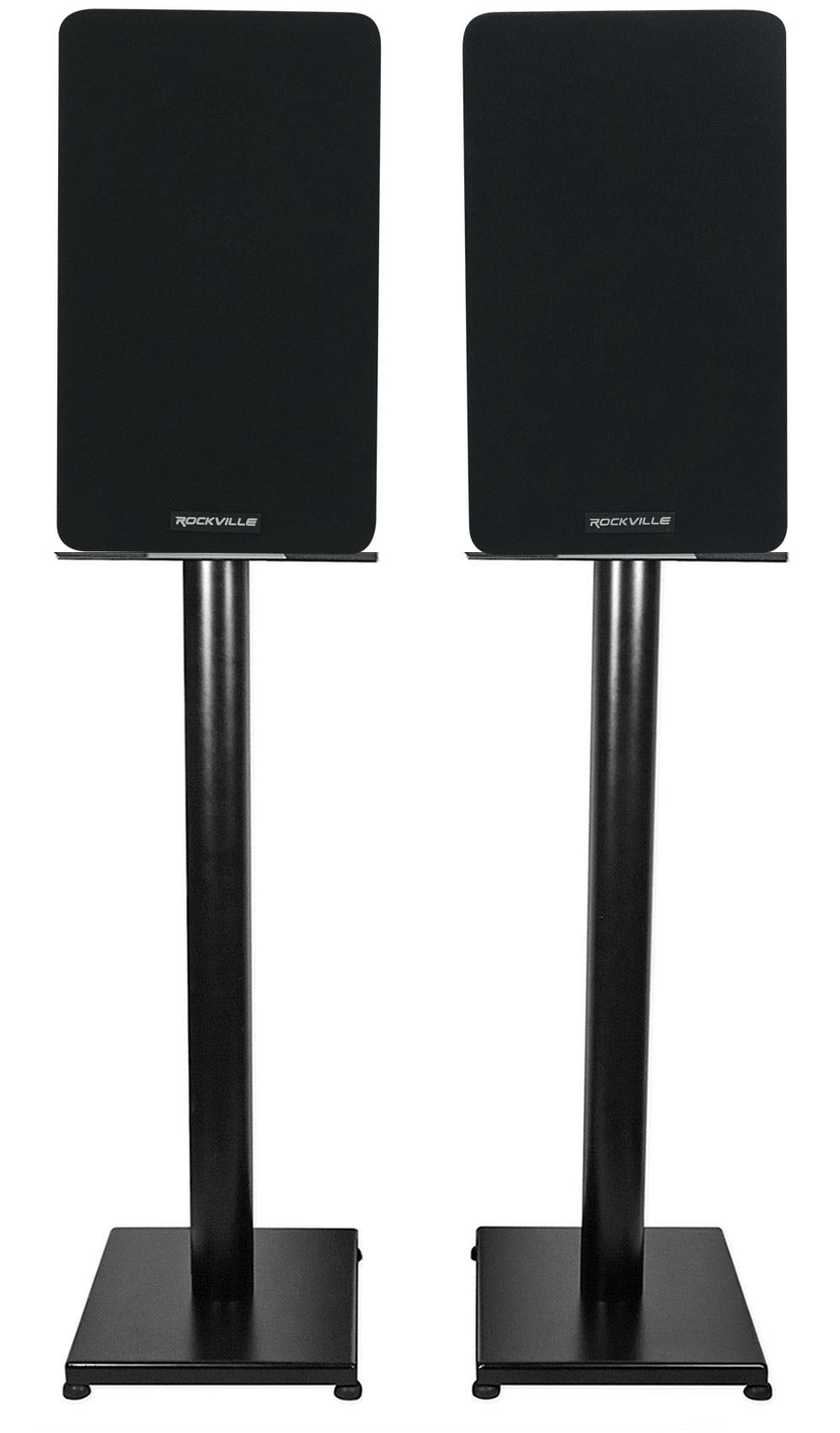 Pair Rockville RockShelf 54B Black 5.25" Home Bookshelf Speakers w/29" Stands