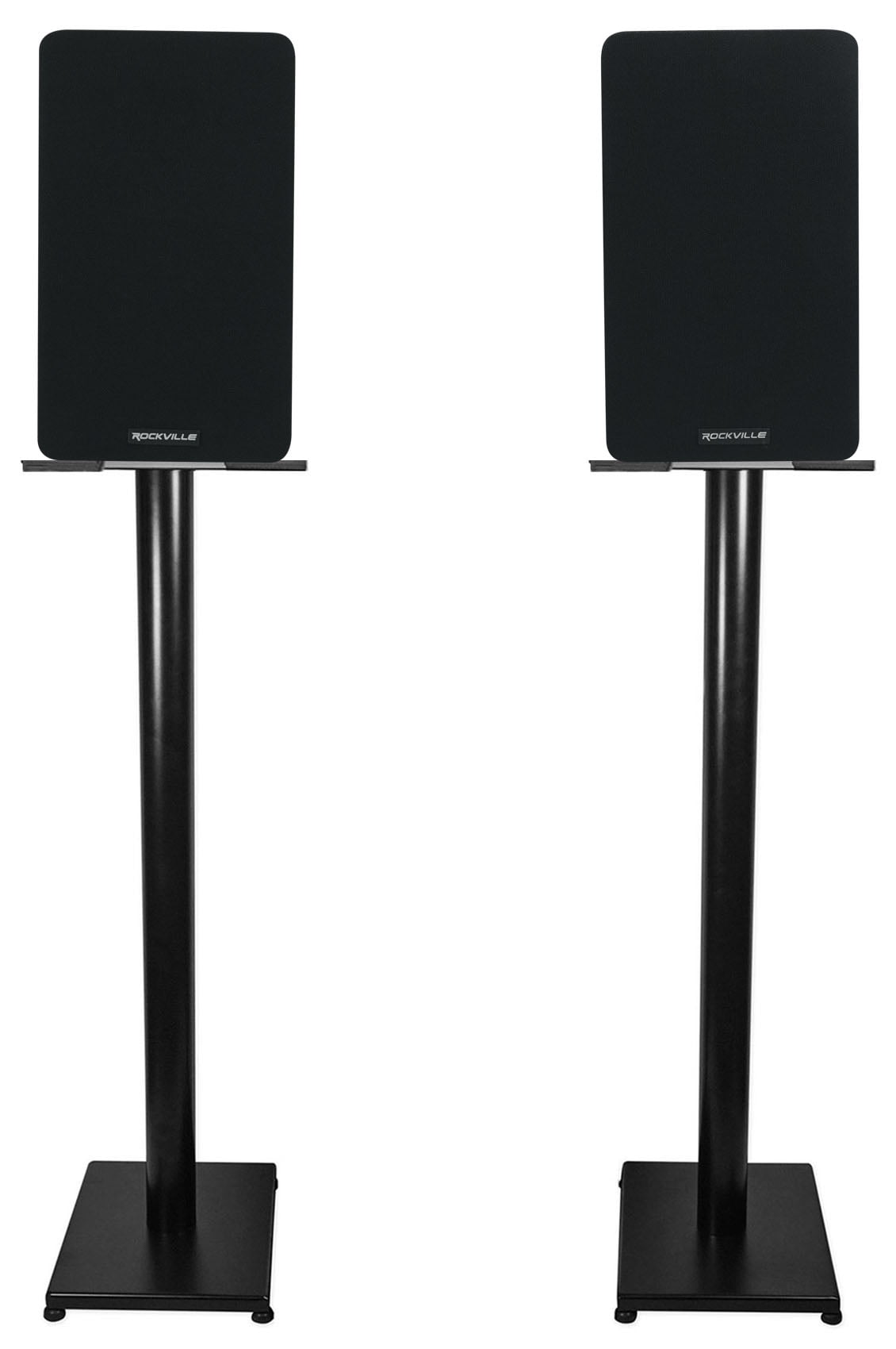 Pair Rockville RockShelf 54B Black 5.25" Home Bookshelf Speakers w/37" Stands