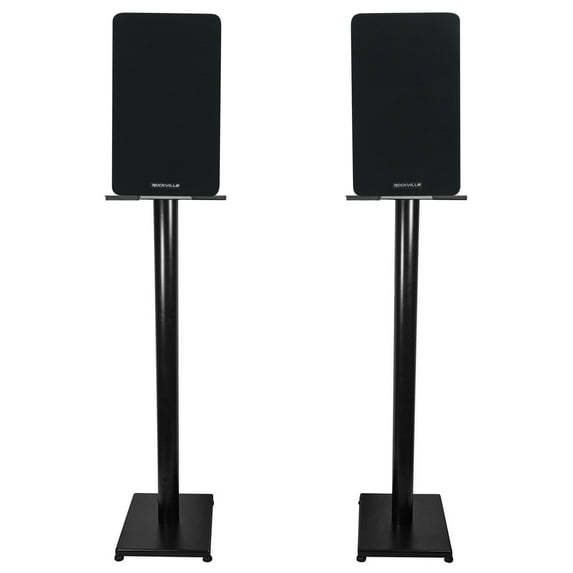 Pair Rockville RockShelf 54B Black 5.25" Home Bookshelf Speakers w/37" Stands
