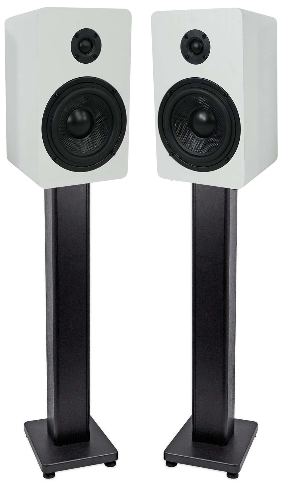 Pair Rockville RockShelf 54W White 5.25" Home Bookshelf Speakers + 28" Stands