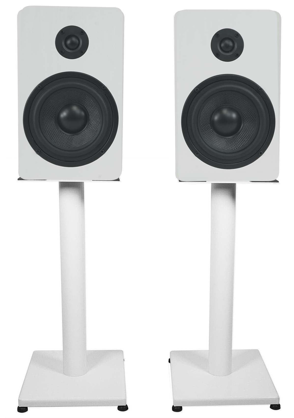 Pair Rockville RockShelf 54W White 5.25" Home Bookshelf Speakers w/21" Stands