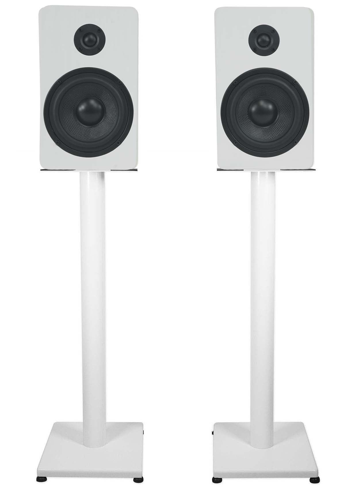 Pair Rockville RockShelf 54W White 5.25" Home Bookshelf Speakers w/29" Stands
