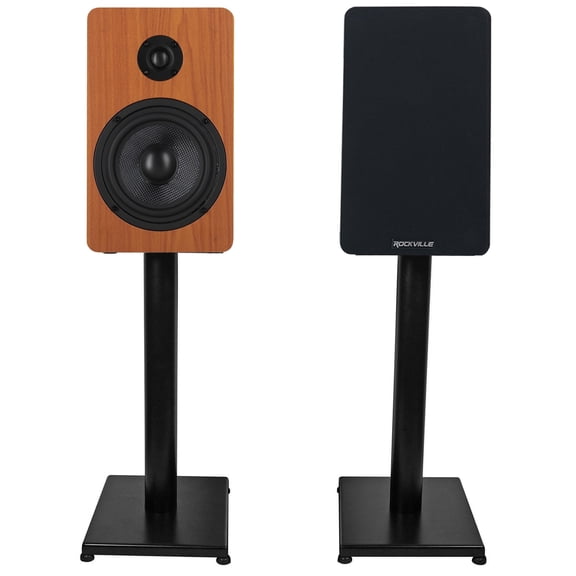 Pair Rockville RockShelf 58C Classic 5.25" Home Bookshelf Speakers w/21" Stands