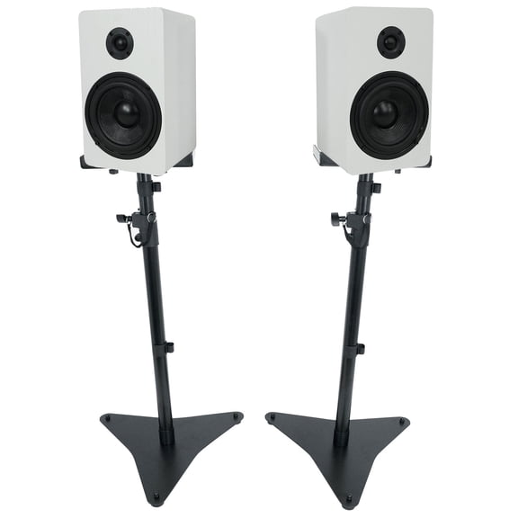 Rockville RockShelf 58W V2 Bundle: 5.25 Inch Bookshelf Speakers, RVSM5 Adjustable Stands, White Audio System Setup, 2-items