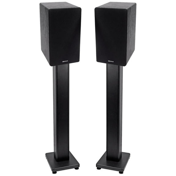 Pair Rockville RockShelf 64B Black 6.5" Home Bookshelf Speakers + 36" Stands