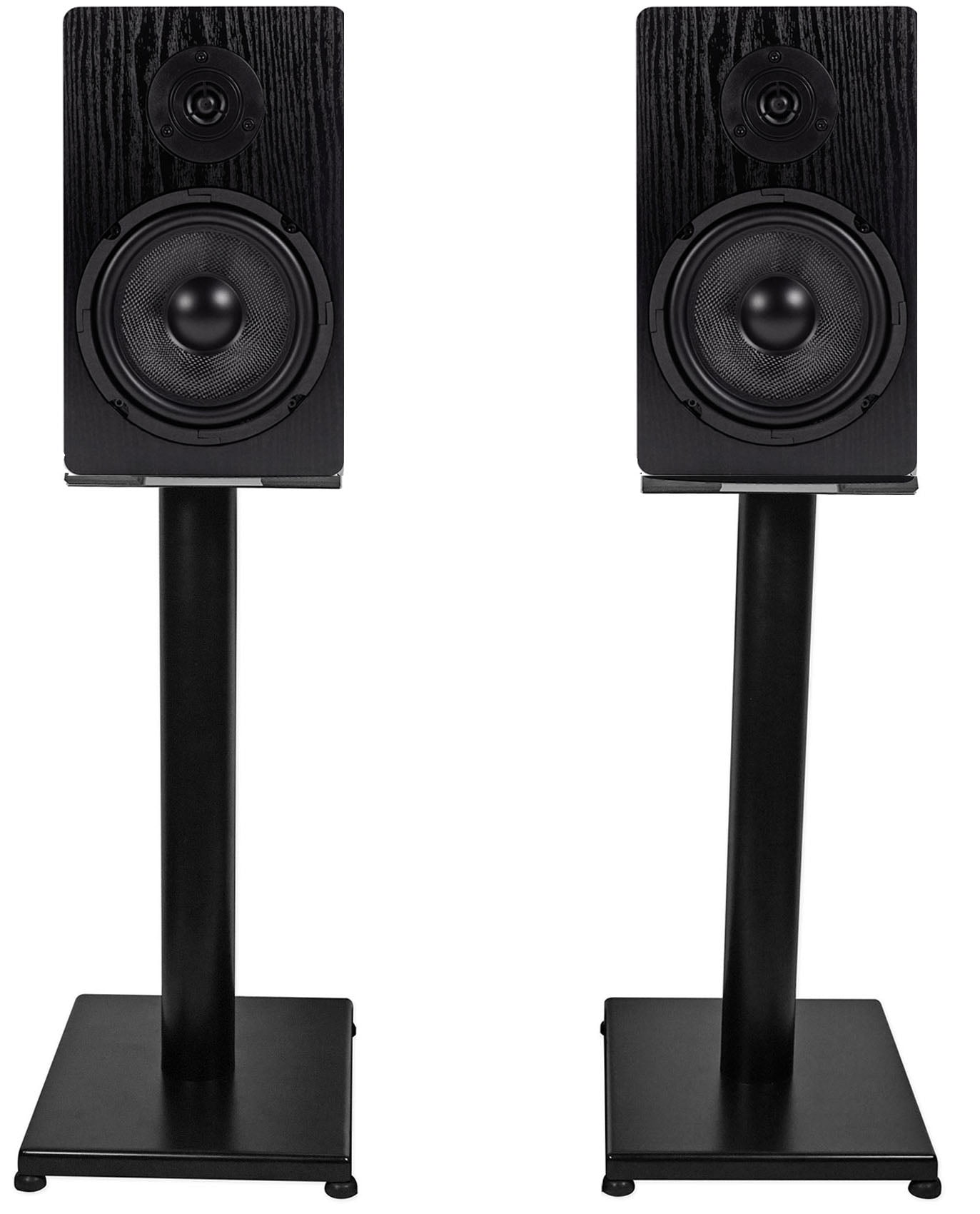 Pair Rockville RockShelf 64B Black 6.5" Home Bookshelf Speakers w/21" Stands