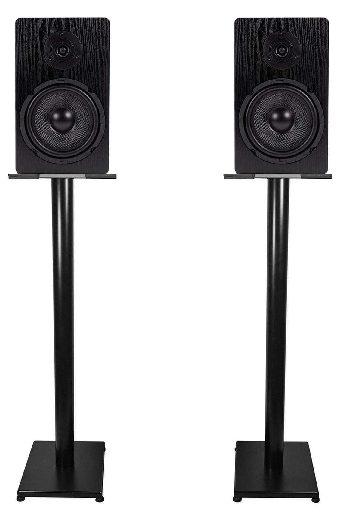 Pair Rockville RockShelf 64B Black 6.5" Home Bookshelf Speakers w/37" Stands