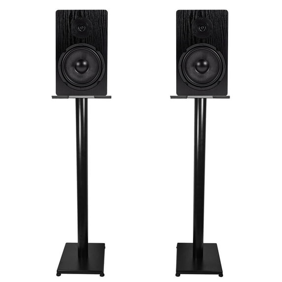 Pair Rockville RockShelf 64B Black 6.5" Home Bookshelf Speakers w/37" Stands